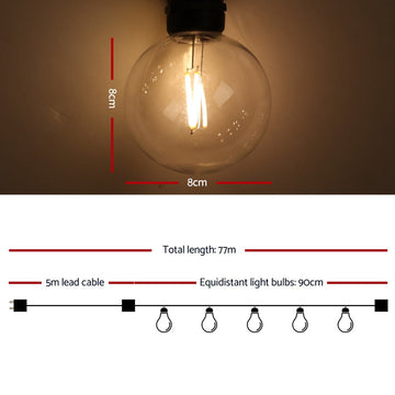 Jingle Jollys 77m LED Festoon Lights Sting Lighting Kits Wedding Outdoor Party - RnR Galore