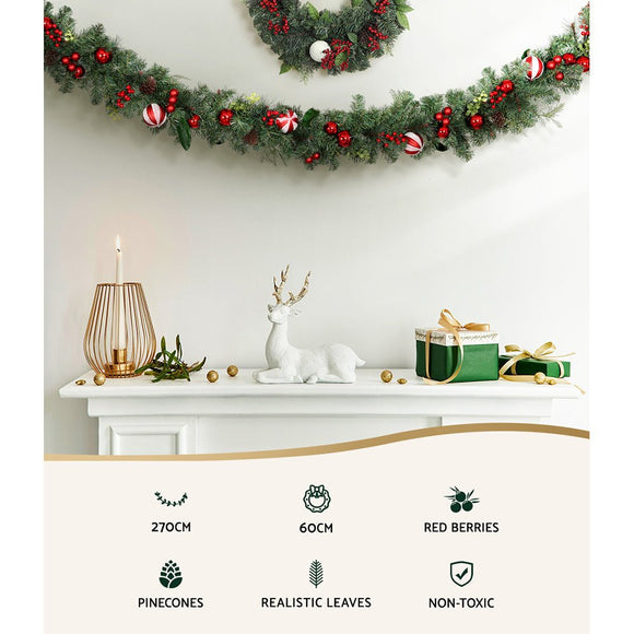 Jingle Jollys Christmas Garland with Wreath Set Ornaments Xmas Tree Decor - RnR Galore