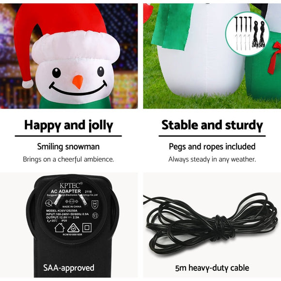 Jingle Jollys Christmas Inflatable Snowman 1.8M Illuminated Decorations - RnR Galore
