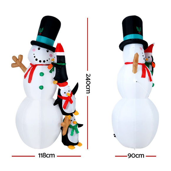 Jingle Jollys Christmas Inflatable Snowman 2.4M Illuminated Decorations - RnR Galore