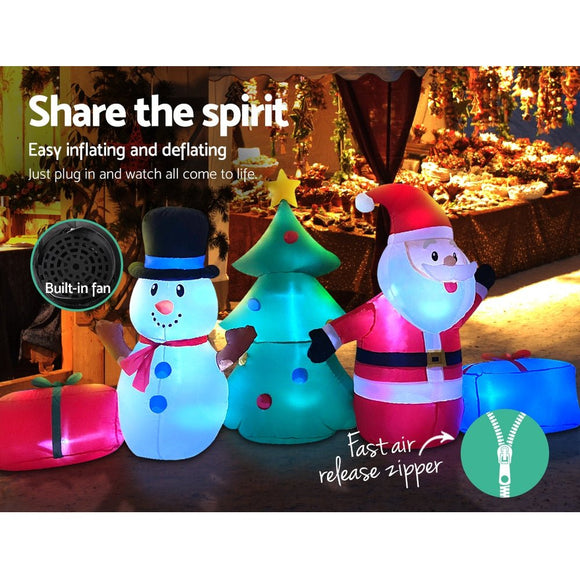 Jingle Jollys Christmas Inflatable Tree Snowman 2.7M Illuminated Decorations - RnR Galore