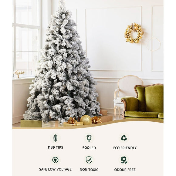 Jingle Jollys Christmas Tree 2.1M Xmas Tree with 500 LED Lights Snowy Tips - RnR Galore