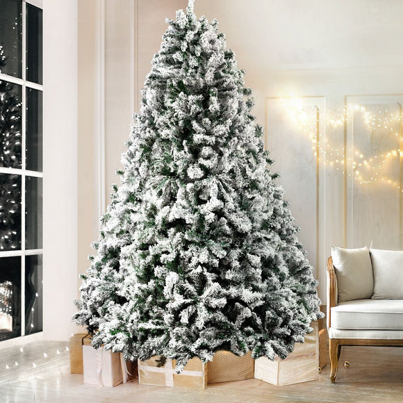 Jingle Jollys Christmas Tree 2.4M Xmas Tree Decorations Snow Flocked 1500 Tips - RnR Galore