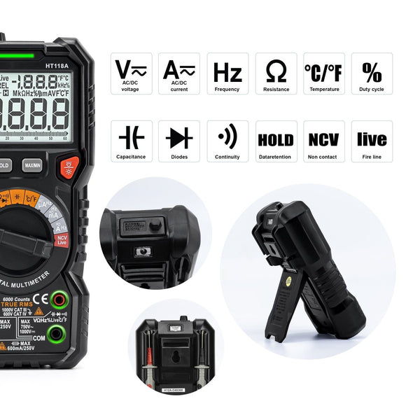 KAIWEETS Digital Multimeter TRMS 6000 Counts Voltmeter Auto - Ranging Fast Accurately Measures Voltage Current Amp Resistance Diodes Continuity Duty - Cycle Capacitance Temperature for Automotive - RnR Galore