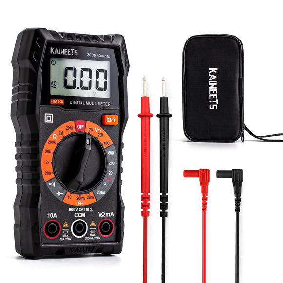 KAIWEETS Digital Multimeter with Case, DC AC Voltmeter, Ohm Volt Amp Test Meter and Continuity Test Diode Voltage Tester for Household Outlet, Automotive Battery Test (Anti - Burn with Double Fuses) - RnR Galore