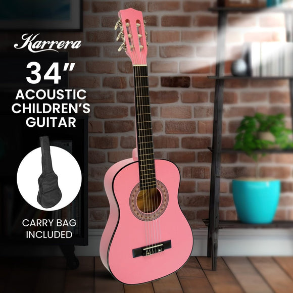 Karrera 34in Acoustic Wooden Childrens Guitar - Pink - RnR Galore
