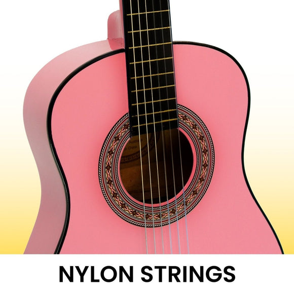 Karrera 34in Acoustic Wooden Childrens Guitar - Pink - RnR Galore