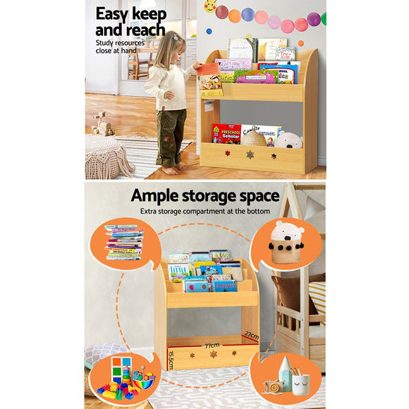 Keezi 3 Tiers Kids Bookshelf Magazine Shelf Organiser Bookcase Display - RnR Galore