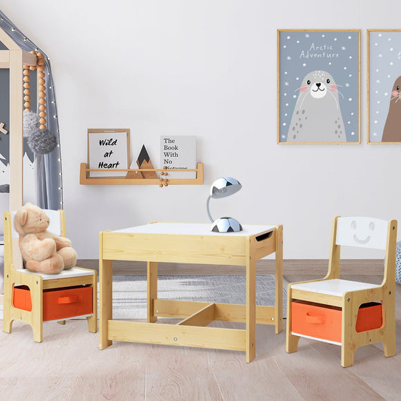 Keezi 3PCS Kids Table and Chairs Set Activity Desk Chalkboard Toys Storage Box - RnR Galore