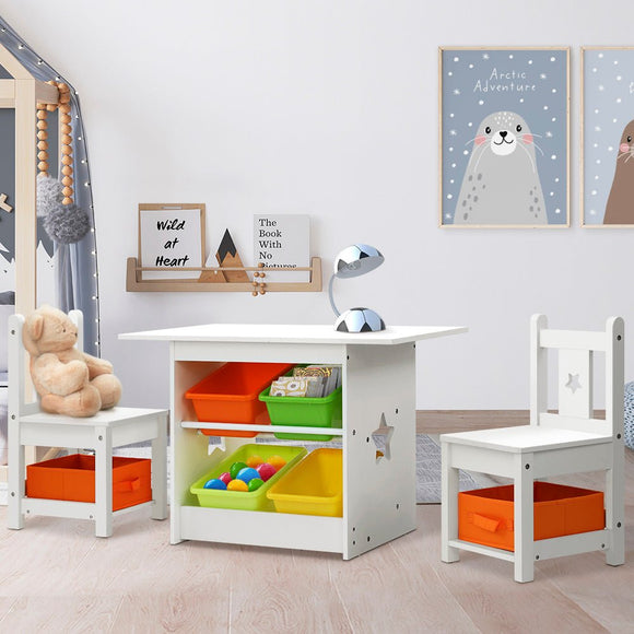 Keezi 3PCS Kids Table and Chairs Set Children Furniture Play Toys Storage Box - RnR Galore