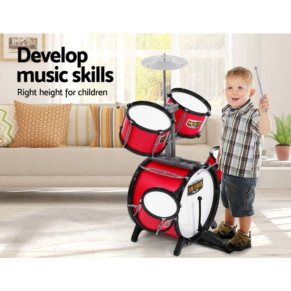 Keezi Kids 7 Drum Set Junior Drums Kit Musical Play Toys Childrens Mini Big Band - RnR Galore