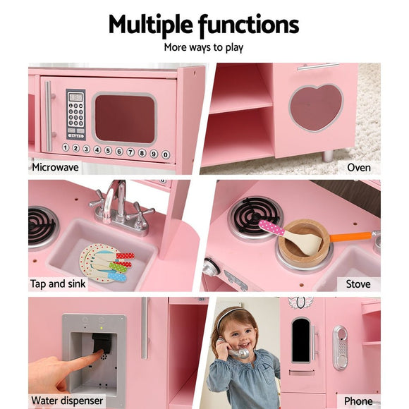Keezi Kids Kitchen Play Set Wooden Pretend Toys Cooking Children Food Pink - RnR Galore