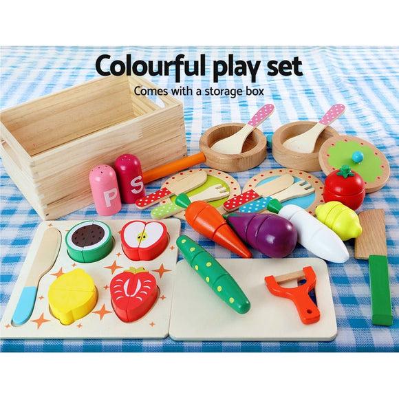 Keezi Kids Kitchen Play Set Wooden Pretend Toys Cooking Children Food Pink - RnR Galore