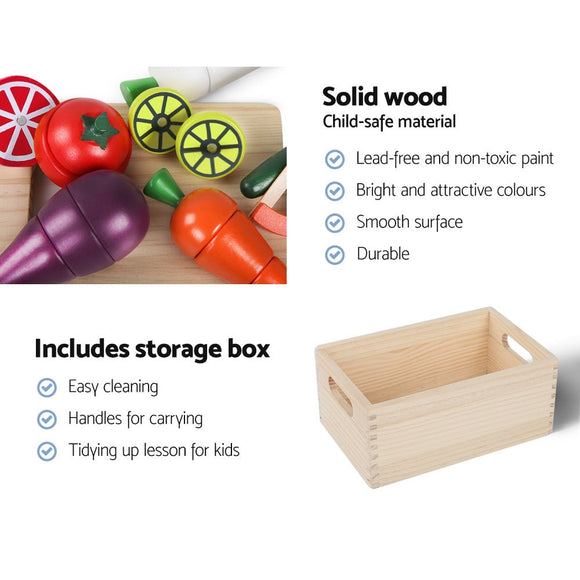 Keezi Kids Kitchen Play Set Wooden Pretend Toys Cooking Utensils Pots Pans Food - RnR Galore