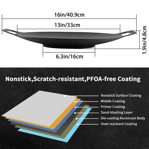 Korean Grill Pan Nonstick 6 Layer 40cm Round BBQ Griddle Indoor or Outdoor Cooking - RnR Galore