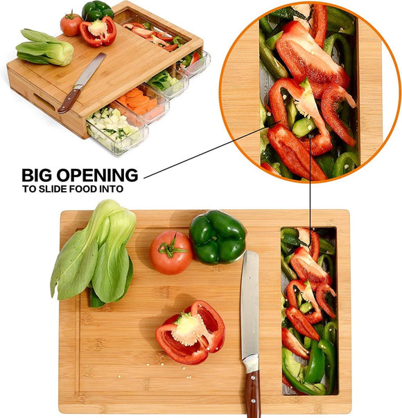 Large Bamboo Cutting Board and 4 Containers with Mobile Holder gift included for Home Kitchen - RnR Galore