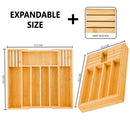 Large Capacity Bamboo Expandable Drawer Organizer with Knife Block Holder for Home Kitchen Utensils - RnR Galore
