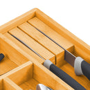 Large Capacity Bamboo Expandable Drawer Organizer with Knife Block Holder for Home Kitchen Utensils - RnR Galore
