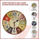 Large Colourful Wall Clock Kitchen Office Retro Timepiece - RnR Galore