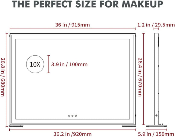 Large Hollywood Makeup Mirror 3 Modes Lighted and Smart Touch Control (92 x 68 cm) - RnR Galore