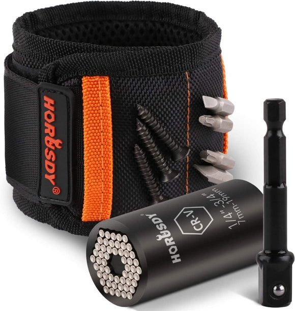 Magnetic Wristband & Universal Socket Grip 7 - 19mm Magnets Screws Nails Holder - RnR Galore