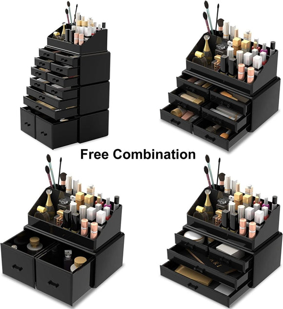 Makeup Cosmetic Organizer Storage with 12 Drawers Display Boxes (Black) - RnR Galore