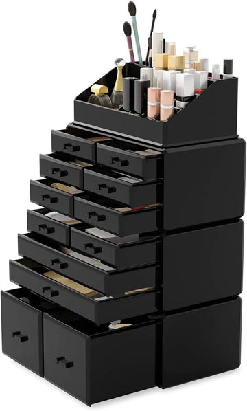 Makeup Cosmetic Organizer Storage with 12 Drawers Display Boxes (Black) - RnR Galore