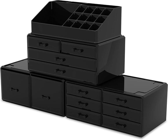 Makeup Cosmetic Organizer Storage with 12 Drawers Display Boxes (Black) - RnR Galore