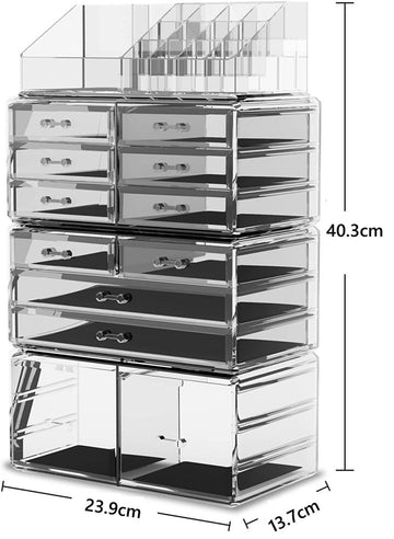 Makeup Cosmetic Organizer Storage with 12 Drawers Display Boxes (Clear) - RnR Galore