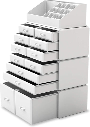 Makeup Cosmetic Organizer Storage with 12 Drawers Display Boxes (White) - RnR Galore