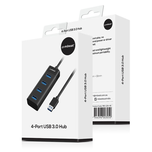 mbeat 4 - Port USB 3.0 Hub - Black - RnR Galore