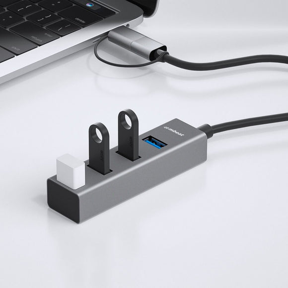 mbeat 4 - Port USB 3.0 Hub with 2 - in - 1 USB 3.0 & USB - C Converter - Space Grey - RnR Galore