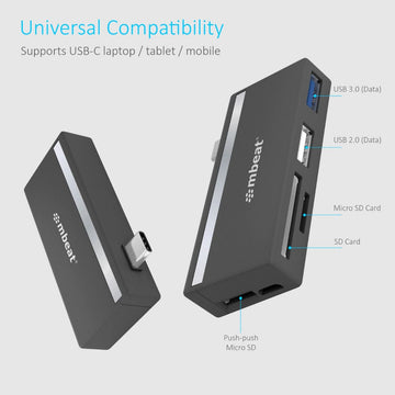 mbeat Essential 5 - In - 1 USB - C Hub ( USB hub 2.0, 3.0, SD/TF card reader ) - RnR Galore