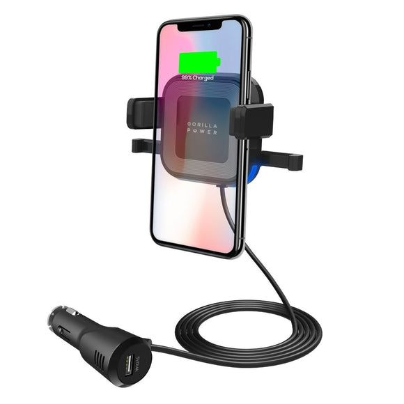 mbeat Gorilla Power 10W Wireless Car Charger With 2.4A USB Charging, Air Vent Clip & Windshield Stand - RnR Galore