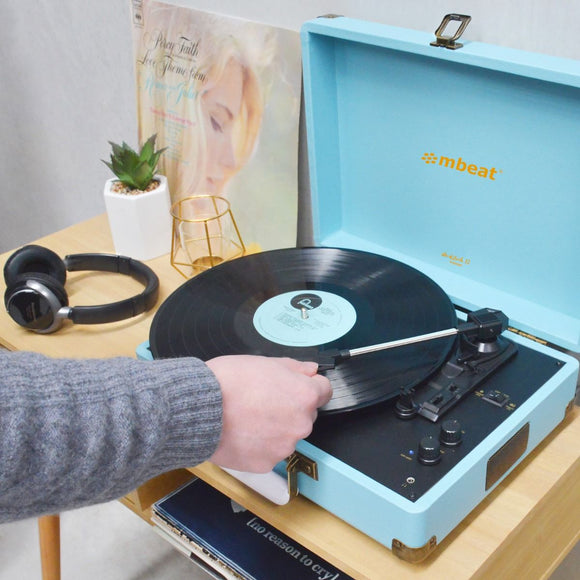 mbeat Woodstock II Sky Blue Retro Bluetooth (TX/RX) Turntable - RnR Galore