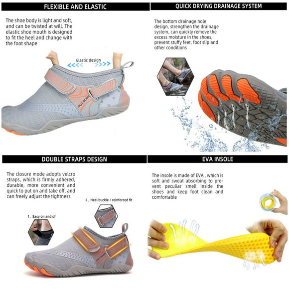 Men Women Water Shoes Barefoot Quick Dry Aqua Sports Shoes - Black Size EU42 = US8 - RnR Galore