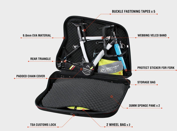 NOOYAH Bike Hard Shell Travel Case EVA Mountain MTB ebike Road Bike 700c Gravel Bike Tourer - BK002 in Black - RnR Galore