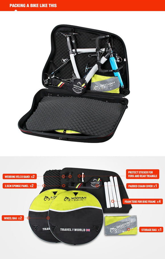 NOOYAH Bike Hard Shell Travel Case EVA Mountain MTB ebike Road Bike 700c Gravel Bike Tourer - BK002 in Black - RnR Galore
