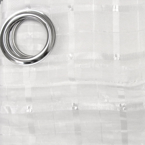 Pair of White Checkered Eyelet Sheer Curtains 140 x 225cm - RnR Galore