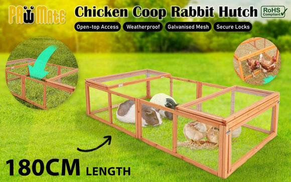 Paw Mate Chicken Coop Rabbit Hutch Extension Run 180 x 90 x 48cm Runey - RnR Galore