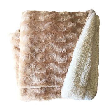 plush fleece sherpa backed reversible throw beige - RnR Galore