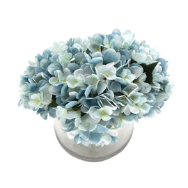 Premium Faux Hydrangea With Glass Vase (Artificial Flowering Blue Hydrangea) 23cm - RnR Galore
