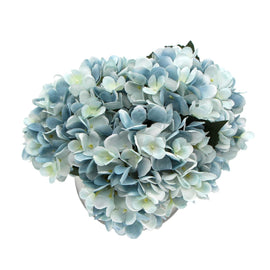 Premium Faux Hydrangea With Glass Vase (Artificial Flowering Blue Hydrangea) 23cm - RnR Galore