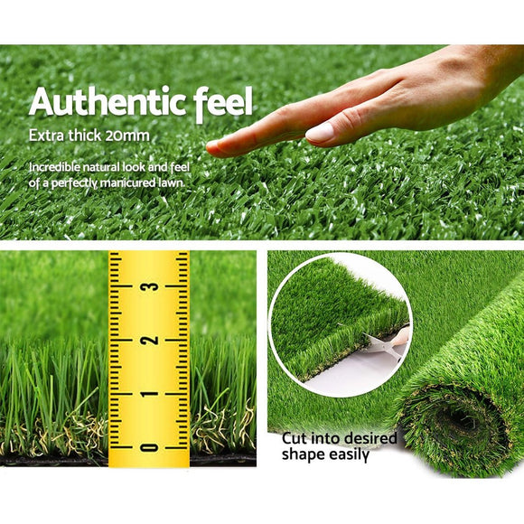 Prime Turf Artificial Grass 20SQM 20mm Synthetic Fake Lawn Turf Plant Plastic 4 - coloured 1mx10m - RnR Galore
