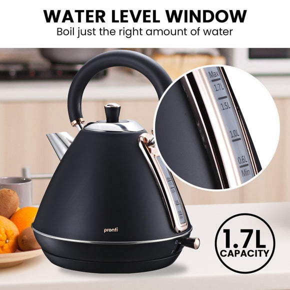 Pronti 1.7L Rose Trim Collection Kettle - Black - RnR Galore