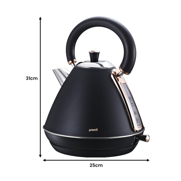 Pronti 1.7L Rose Trim Collection Kettle - Black - RnR Galore