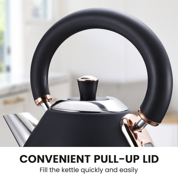 Pronti 1.7L Rose Trim Collection Kettle - Black - RnR Galore