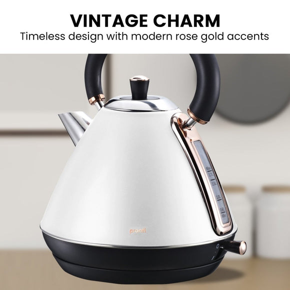 Pronti 1.7l Rose Trim Collection Kettle - White - RnR Galore