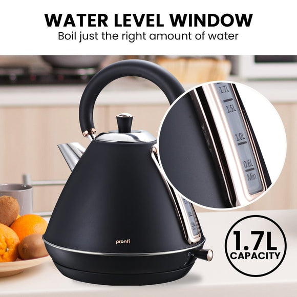 Pronti Rose Trim Collection Toaster & Kettle Bundle - Black - RnR Galore