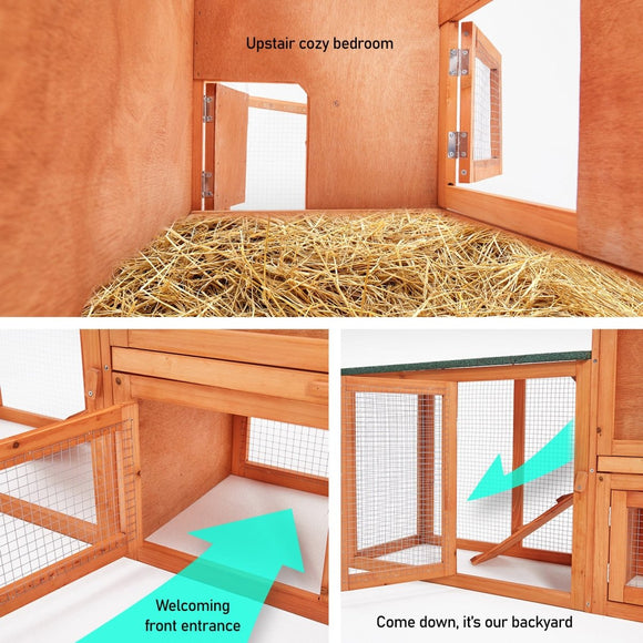 Rabbit Hutch Chicken Coop 204 x 45 x 85cm 2 Storey Cage Mansion - RnR Galore
